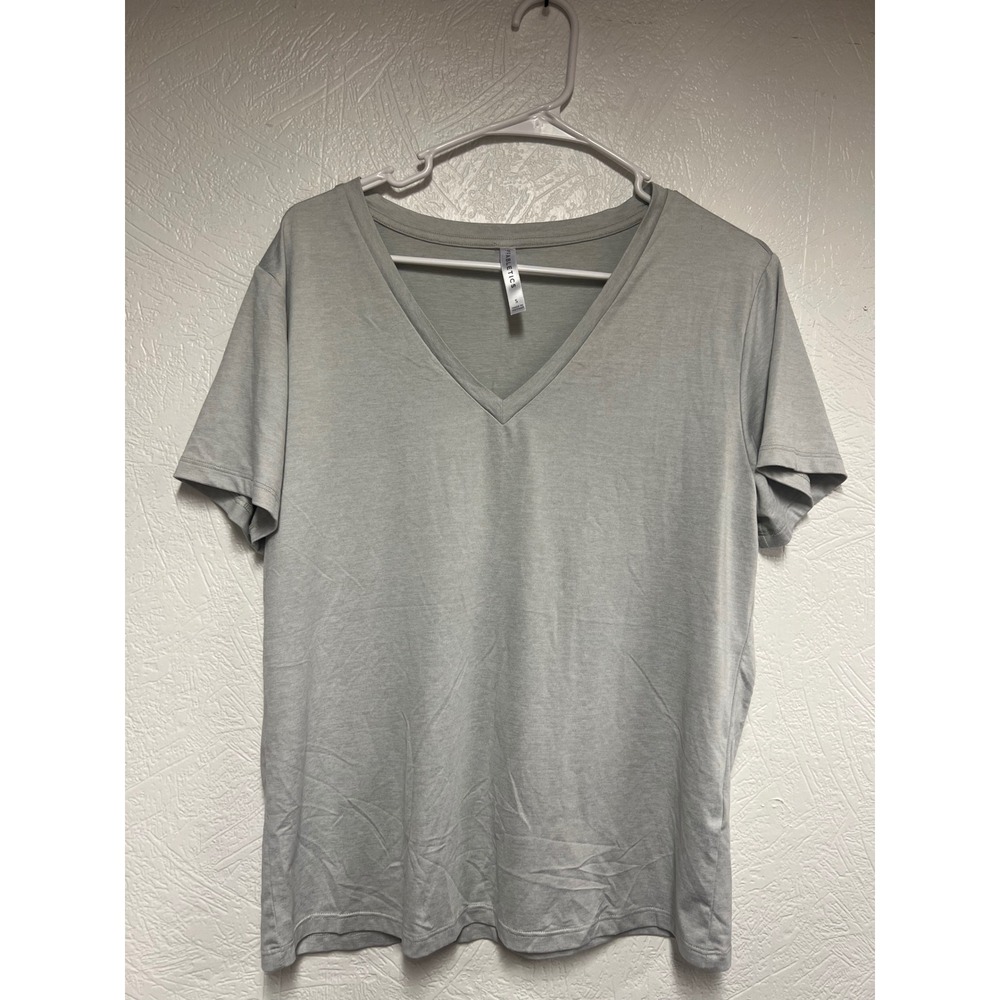 Fabletics Womens V-Neck Short‎ Sleeve Athletic T-Shirt Light Gray Heather Small
